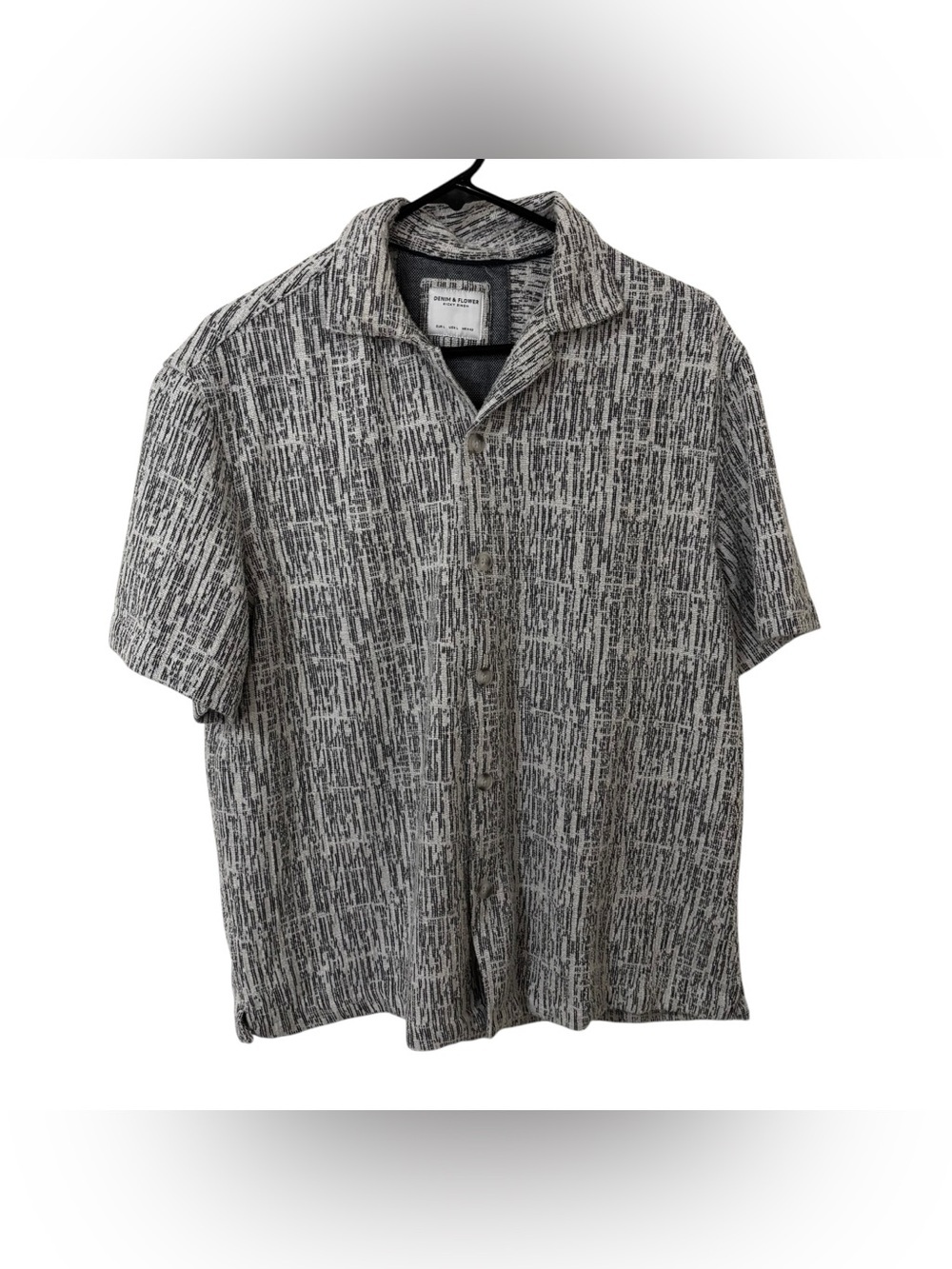 Denim & Flower Ricky Singh black and white cloth textured button down shirt L